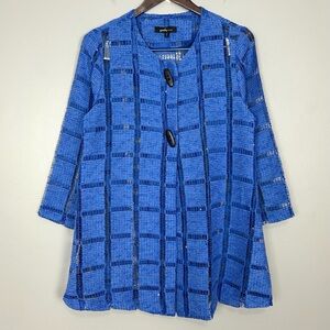 Yushi Crochet and Mesh Swing Jacket Women’s Size S Boho Artsy Sheer Lightweight